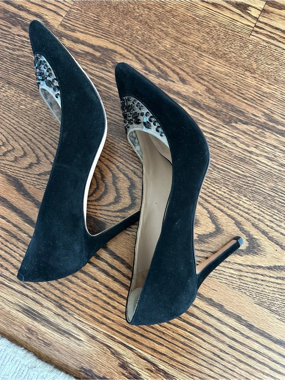 Tory Burch Black Suede Pointed Toe Pumps with Silver Floral Cutout